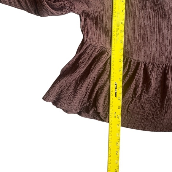 Versona Brown Peasant Blouse L Long Sleeve Boho Square Neck Fall‎ Layering Top - Picture 9 of 10